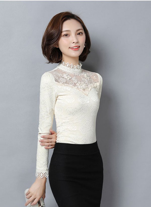 Áo len công sở phối ren hình vương niệm sang trọng