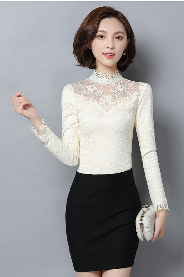 Áo len công sở phối ren hình vương niệm sang trọng