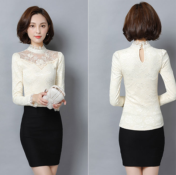 Áo len công sở phối ren hình vương niệm sang trọng
