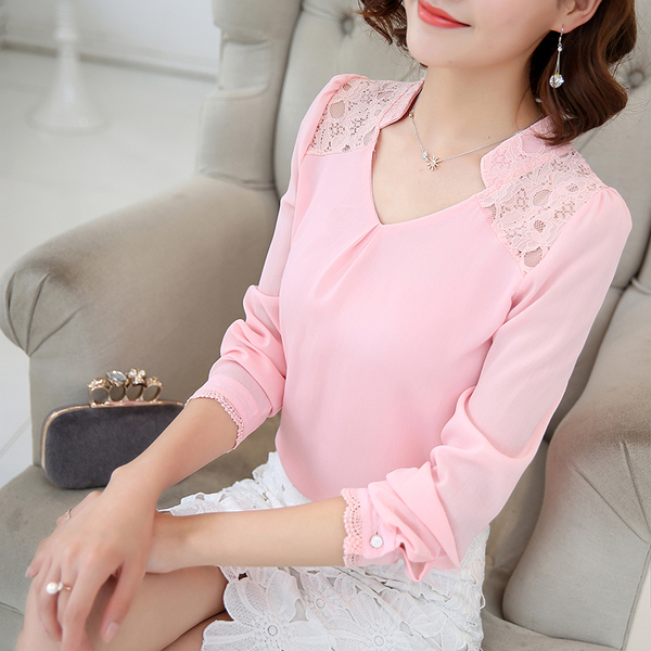 Áo voan công sở phối ren cổ sơ đứng