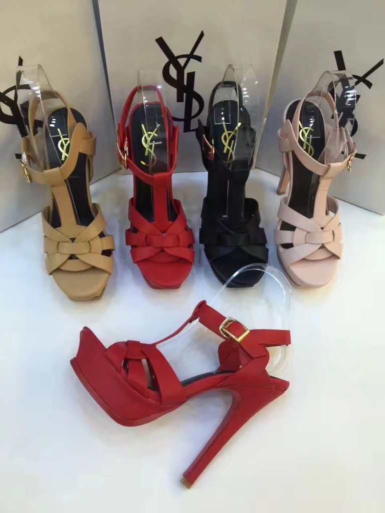 Guốc cao gót Ysl hình chéo dây phối phụ kiên