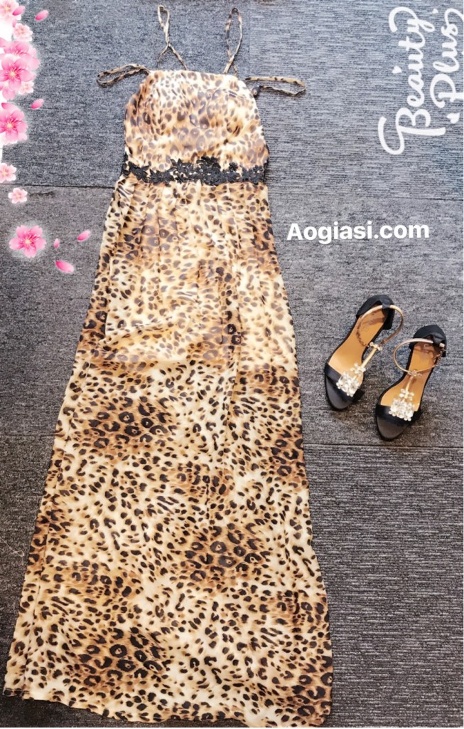 Đầm maxi da beo phối ren đẹp