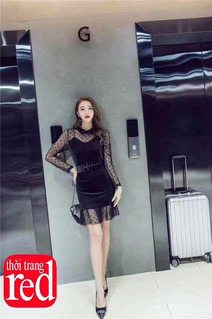 Đầm ôm body đuôi cá phối ren