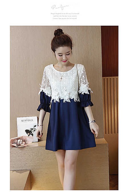 Đầm công sở voan phối áo ren bên ngoài dễ thương