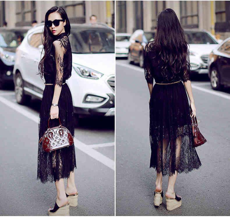 Đầm dạo phố ren đen cá tính