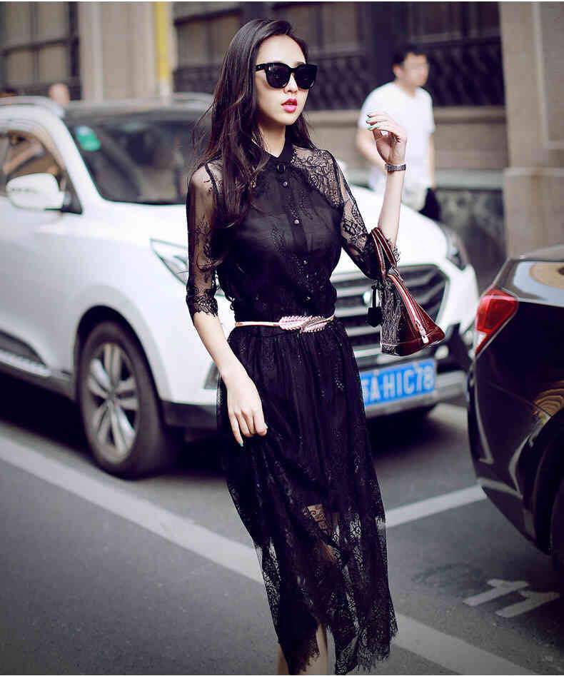 Đầm dạo phố ren đen cá tính