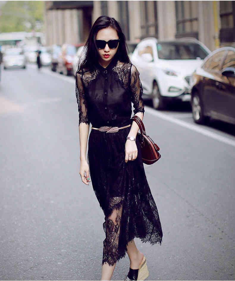 Đầm dạo phố ren đen cá tính