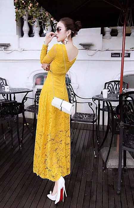 Đầm dự tiệc ren xòe sang trọng