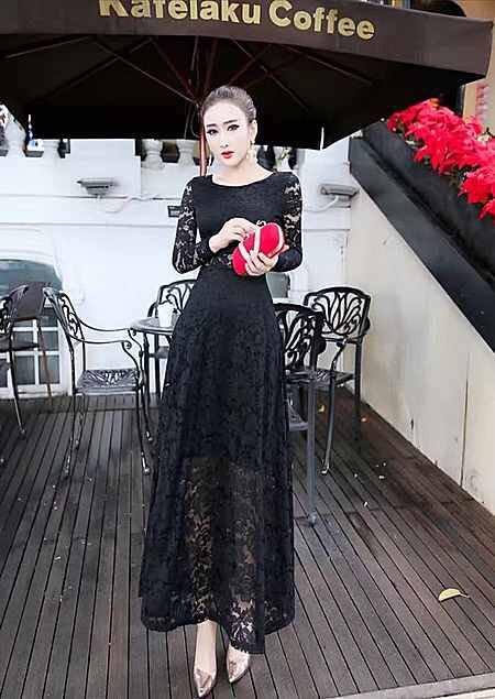 Đầm dự tiệc ren xòe sang trọng