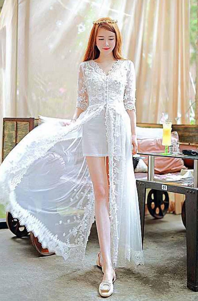 đầm maxi ren xẻ tà