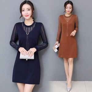 váy đầm cổ tròn tay dài