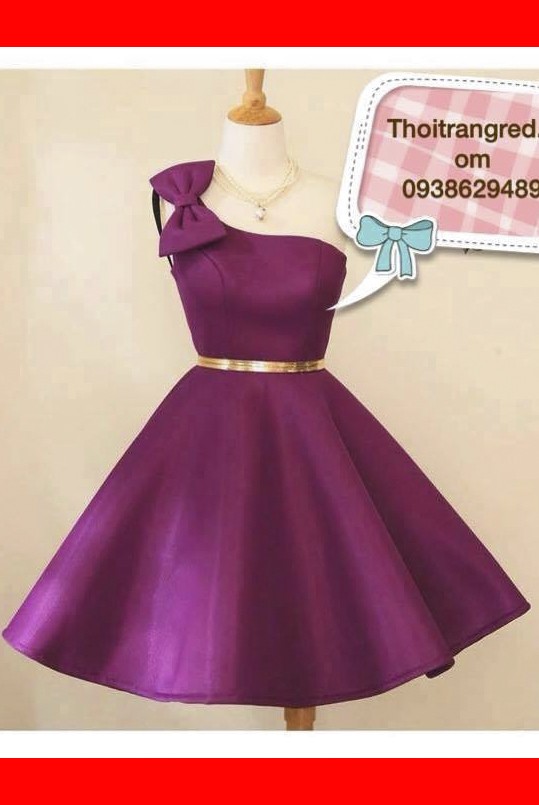Đầm nữ dạ tiêc đính nơ lệch vai một bên cá tính 	Đầm nữ dạ tiêc đính nơ lệch vai một bên cá tính