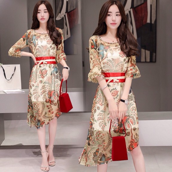 Đầm chiffon hoa nổi xòe Đầm chiffon hoa nổi xòe
