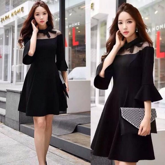đầm đen tay hoa ren hỡ vai đầm đen tay hoa ren hỡ vai