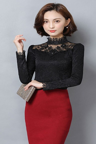 Áo len công sở phối ren hình vương niệm sang trọng Áo len công sở phối ren hình vương niệm sang trọng