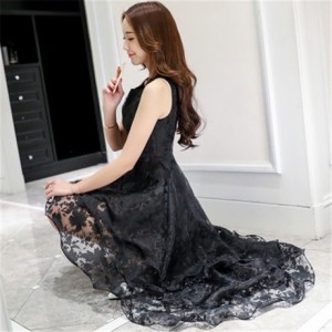 Đầm đen chiffon hoa nổi xòe 3 tầng