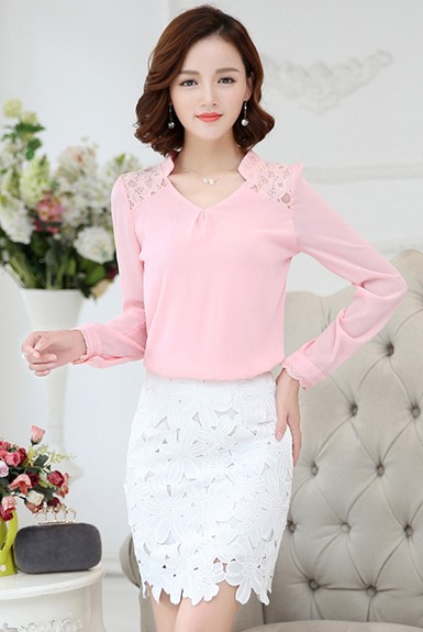 Áo voan công sở phối ren cổ sơ đứng ( 3 màu) Áo voan công sở phối ren cổ sơ đứng ( 3 màu)
