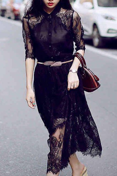 Đầm dạo phố ren đen cá tính Đầm dạo phố ren đen cá tính