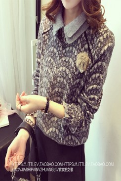 Áo ren tay dài cổ sơ mi 2 tầng dễ thương