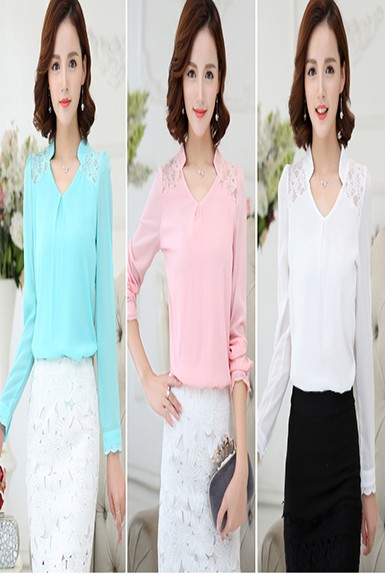 Áo voan công sở phối ren cổ sơ đứng ( 3 màu) Áo voan công sở phối ren cổ sơ đứng ( 3 màu)