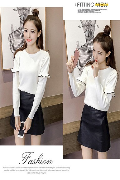 Áo len tay dài nhúng bèo ở tay cá tính Áo len tay dài nhúng bèo ở tay cá tính