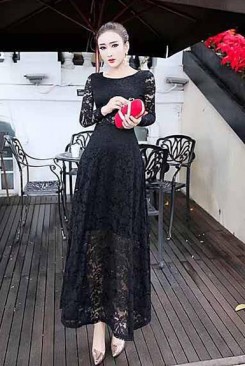 Đầm maxi ren đen quý phái Đầm maxi ren đen quý phái
