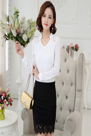 Áo voan công sở phối ren cổ sơ đứng ( 3 màu) Áo voan công sở phối ren cổ sơ đứng ( 3 màu)