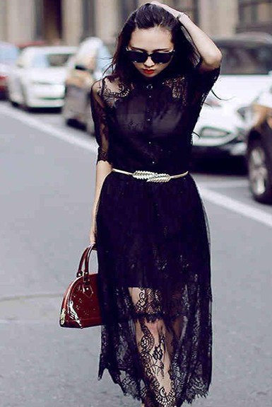 Đầm dạo phố ren đen cá tính Đầm dạo phố ren đen cá tính