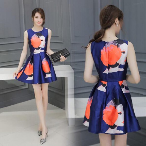 Đầm xòe phi in hình cô gái Đầm xòe phi in hình cô gái