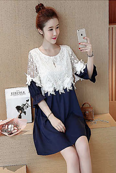 Đầm công sở voan phối áo ren bên ngoài dễ thương Đầm công sở voan phối áo ren bên ngoài dễ thương