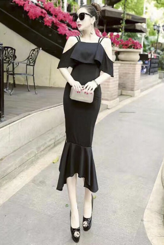 Đầm ôm body nữ tính rớt vai đuôi cá cách tân dễ thương